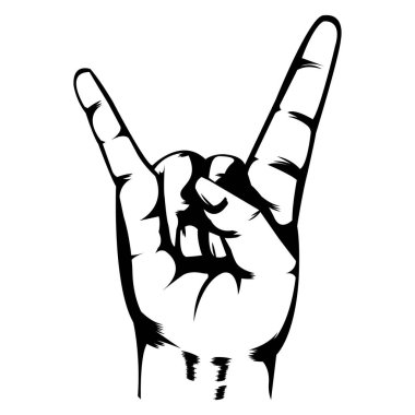 El çizimi. Basit bir illüstrasyon. Siyah beyaz çizim. Siyah özet. Metal sembol. Sallan ve yuvarlan. Grunge ve sert.