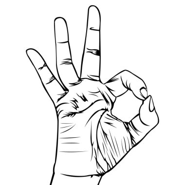 El çizimi. Basit bir illüstrasyon. Siyah beyaz çizim. Siyah özet. Tamam parmak sembolü. İyiye işaret. En iyi sonuç. Olumlu geri bildirim. Güzel tepki. Hiç sorun değil. Sorun çözüldü.