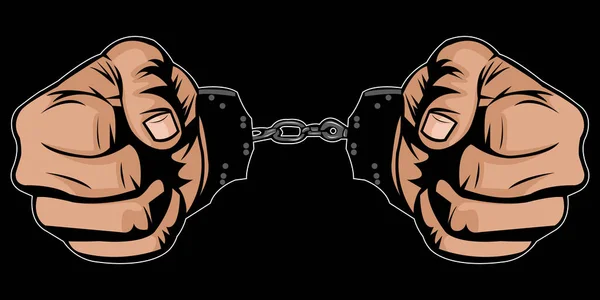 Vector Illustration Two Hand Handcuffs Black Background Prisoner Hands Punishment — Stock Vector