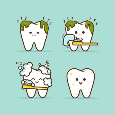 Mavi arkaplanda diş çizgi film karakterinin vektör illüstrasyonu