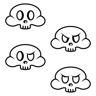 Beyaz Arkaplanda Kafatası 'nın basit siyah beyaz çizimi. Cadılar Bayramı Partisi. 31 Ekim. Taslak Çizim. Satır Sanatı.