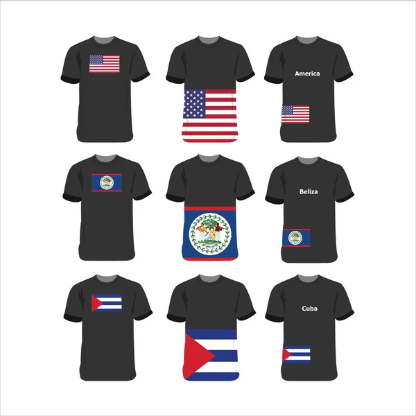 Αμερικανική T-Shirts για Αμερική Κούβα και Μπελίζ — Διανυσματικό Αρχείο