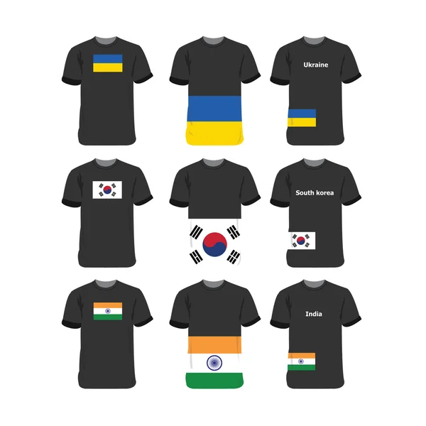 T-Shirts for Ukraine-South Korea-India — Stock Vector