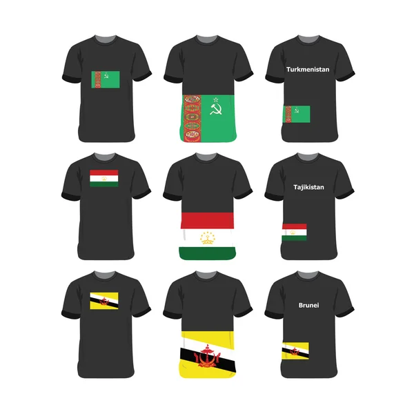 T-shirts da Ásia e Oceania para o Turquemenistão-Tajiquistão-Brunei —  Vetores de Stock