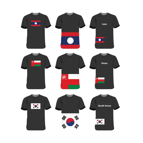 Camisetas da Ásia e Oceania para Laos-Omã-Coreia do Sul — Vetor de Stock