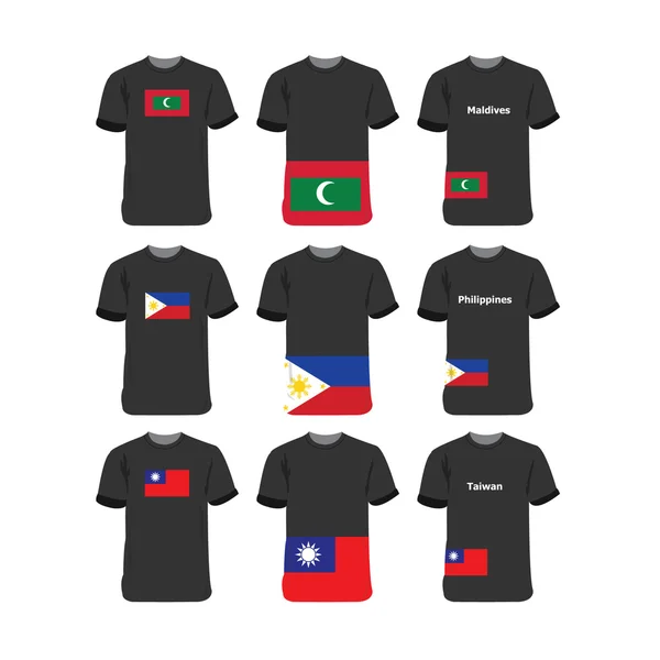 Asya ve Oceania T-shirt Maldivler-Filipinler-Tayvan için — Stok Vektör