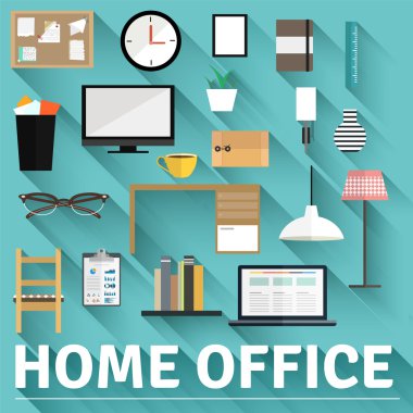 düz ev ofis kavram kümesi.