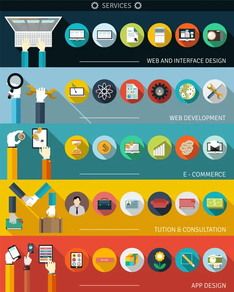 Conjunto de concepto de negocio plano e iconos . — Archivo Imágenes Vectoriales