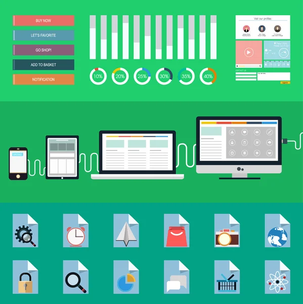 Conjunto de concepto de negocio plano e iconos . — Archivo Imágenes Vectoriales