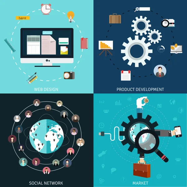 Conjunto de concepto de negocio plano e iconos . — Archivo Imágenes Vectoriales