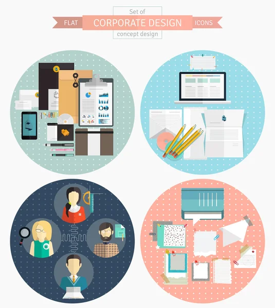 Conjunto de concepto de negocio plano e iconos . — Archivo Imágenes Vectoriales