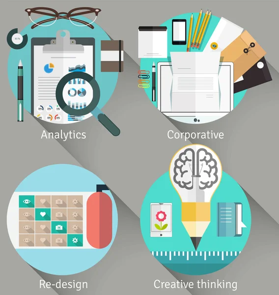 Conjunto de concepto de negocio plano e iconos . — Archivo Imágenes Vectoriales