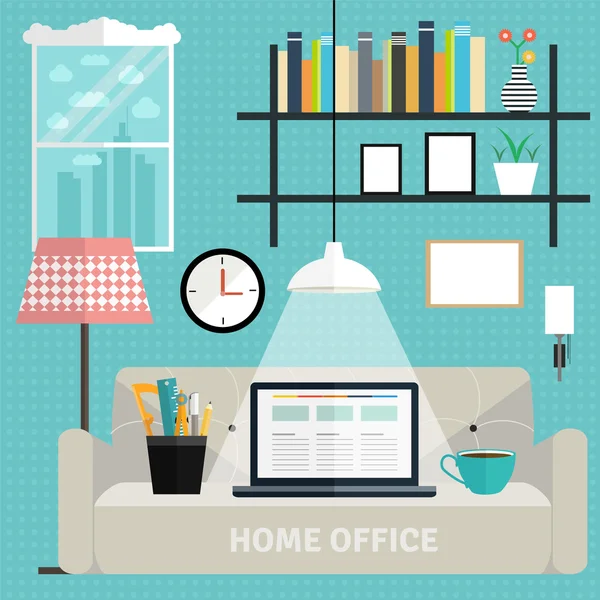 Conjunto de conceitos de escritório em casa plana . — Vetor de Stock