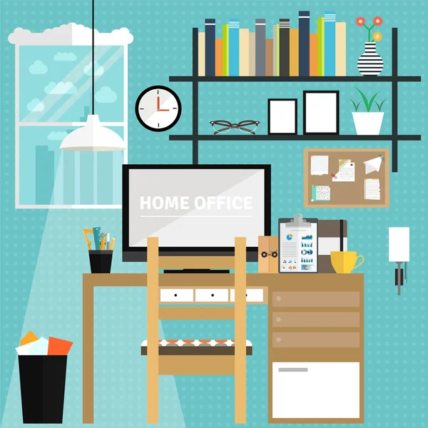 Conjunto de conceptos de oficina en casa plana . — Archivo Imágenes Vectoriales