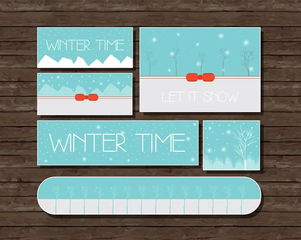 Tarjetas horarias planas de invierno para vacaciones Vector de stock