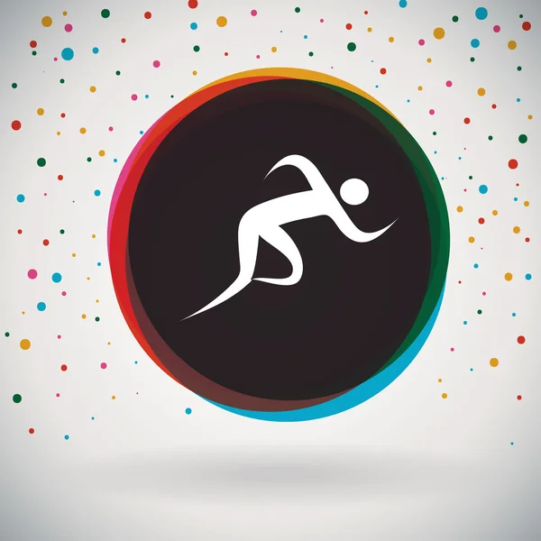 Correr - Icono colorido y fondo deportivo — Vector de stock