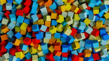 Rastgele renkli küplerle soyut renkli arka plan. 3B illüstrasyon