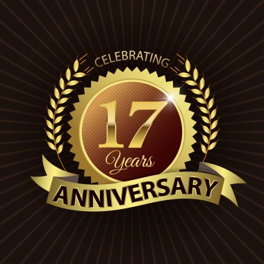 Celebrating 17 Years Anniversary, Golden Laurel Wreath Seal with Golden Ribbon clipart