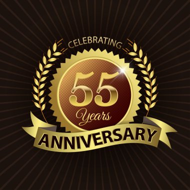 Celebrating 55 Years Anniversary, Golden Laurel Wreath Seal with Golden Ribbon clipart