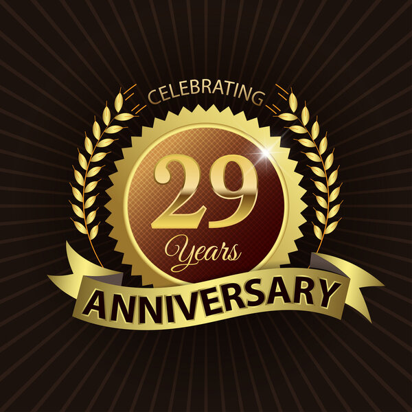 Celebrating 29 Years Anniversary, Golden Laurel Wreath Seal with Golden Ribbon