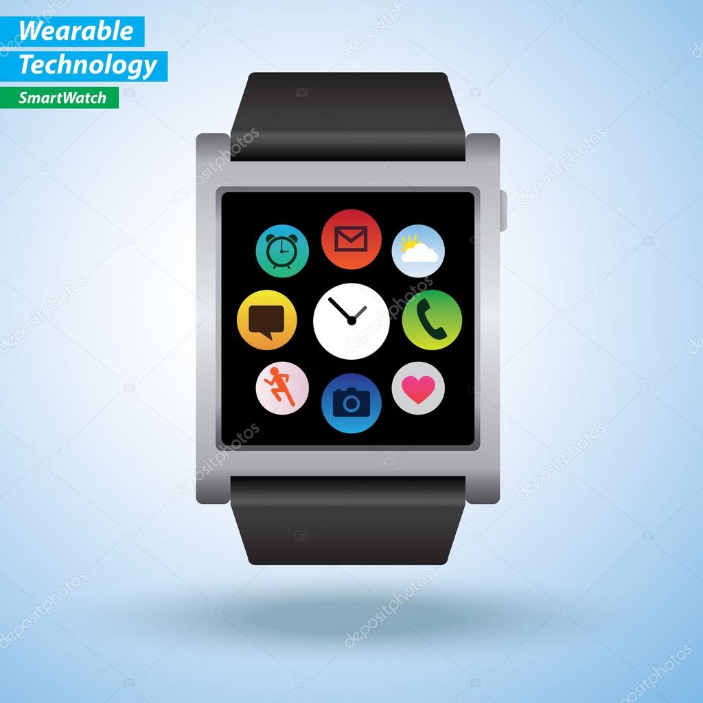 SmartWatch infographics. Apps like Phone, msg, mail
