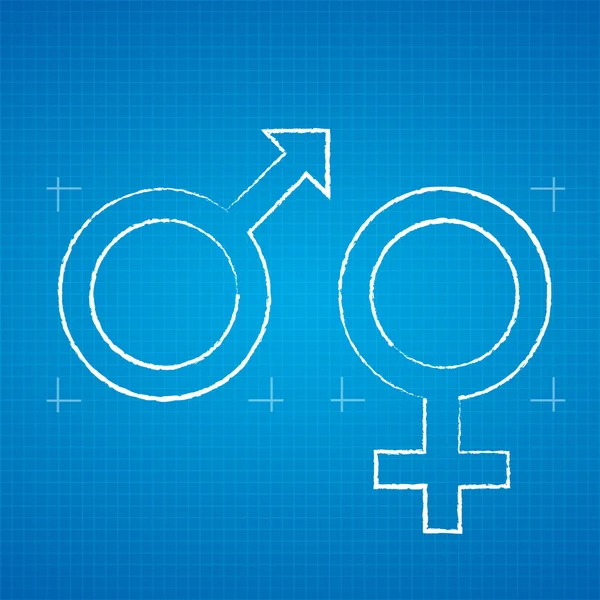 Schizzi di simboli maschili e femminili — Vettoriale Stock