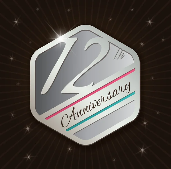Design del badge del dodicesimo anniversario — Vettoriale Stock
