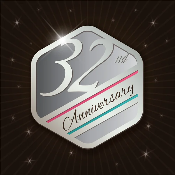 32º Aniversario - emblema de plata elegante y moderna — Vector de stock