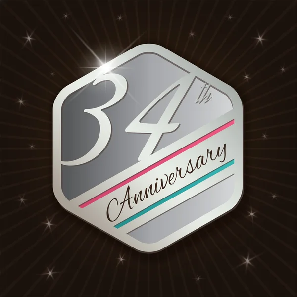 34. Jahrestag - stilvolles und modernes silbernes Emblem — Stockvektor