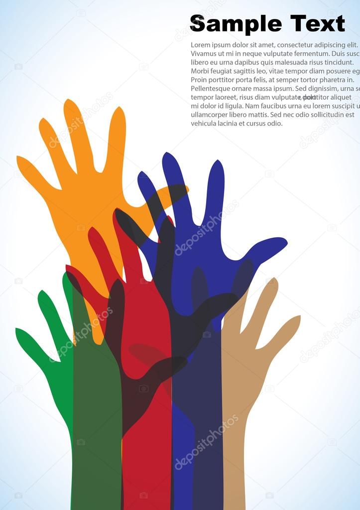 Colorful up hands on white background