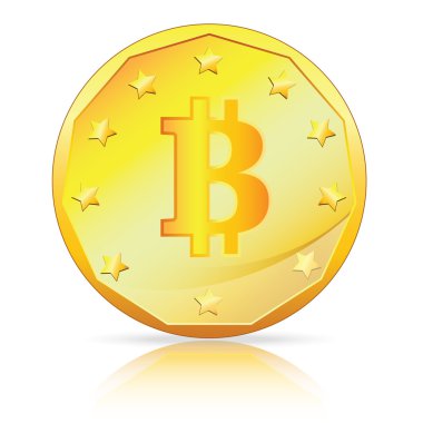 Altın sikke üzerinde Bitcoin para birimi simgesi