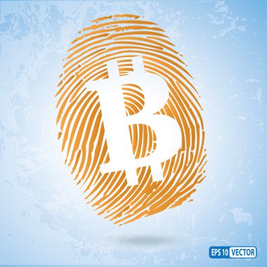 Bir parmak izi Bitcoin para birimi simgesi
