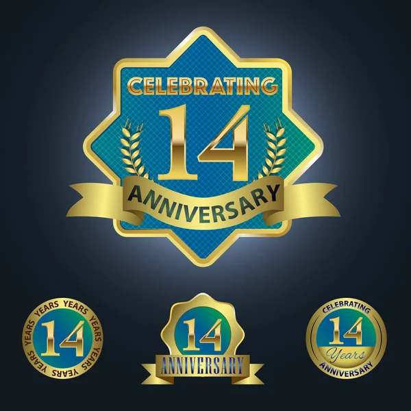 Set of 4 - Celebrating 14 Years Anniversary — Stock Vector