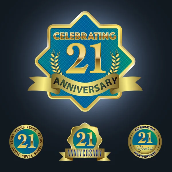 Set of 4 - Celebrating 21 Years Anniversary — Stock Vector