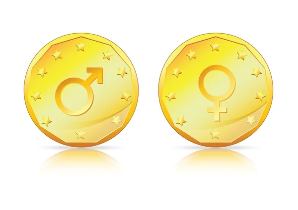 Símbolo Masculino e Feminino na Moeda de Ouro — Vetor de Stock