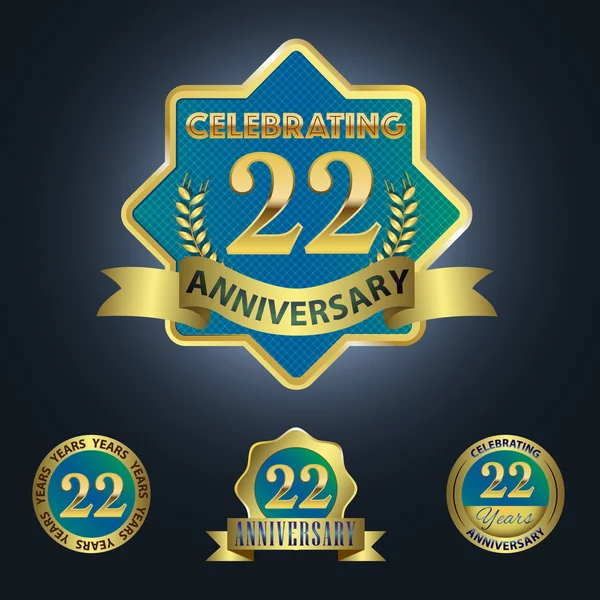 Set of 4 - Celebrating 22 Years Anniversary — Stock Vector