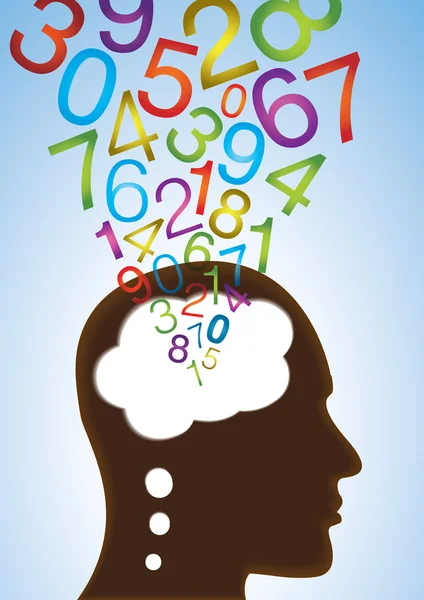 Thinking head with Numeric Numbers — Stock Vector