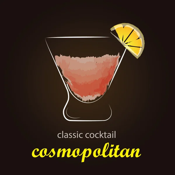 Cocktail cosmopolita em vidro autêntico — Vetor de Stock