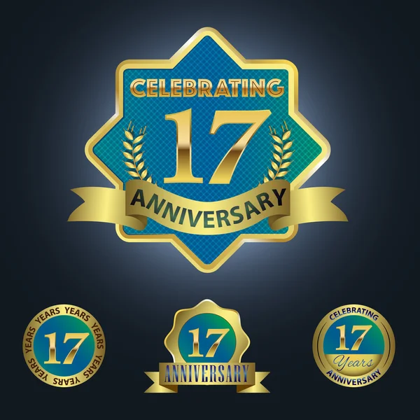 Conjunto de 4 - Celebrando 17 Años Aniversario — Vector de stock
