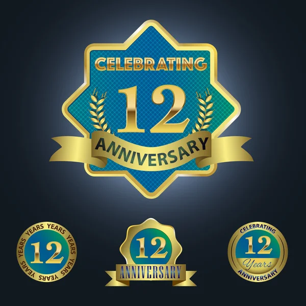 Set of 4 - Celebrating 12 Years Anniversary — Stock Vector