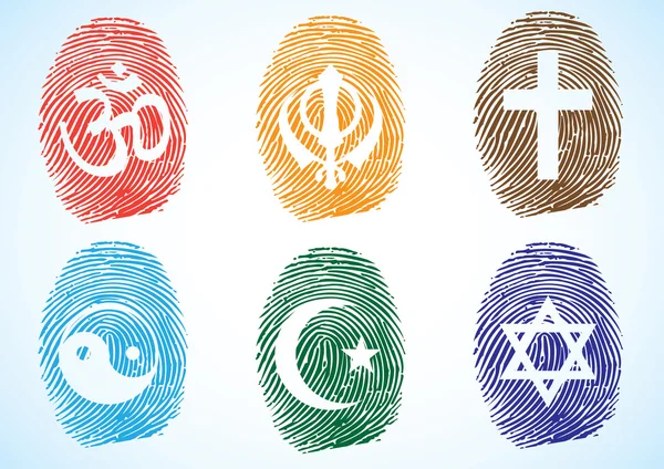 Impresiones de Pulgar mostrando diferentes Religiosas — Vector de stock