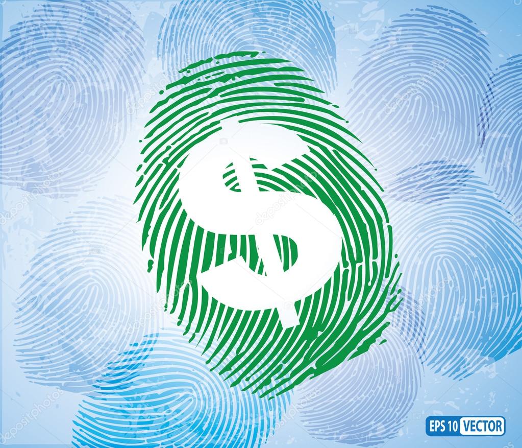 Dollar sign thumbprint on a thumbprint background