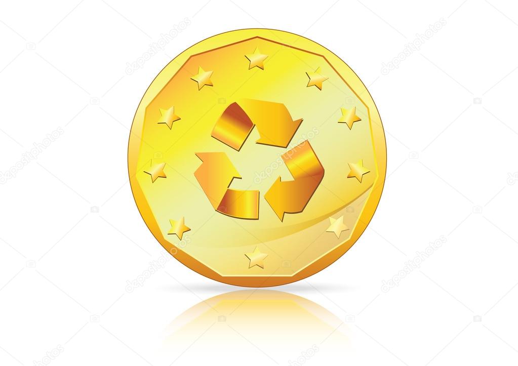 Recycle Economy  Recycle symbol on Gold Coin