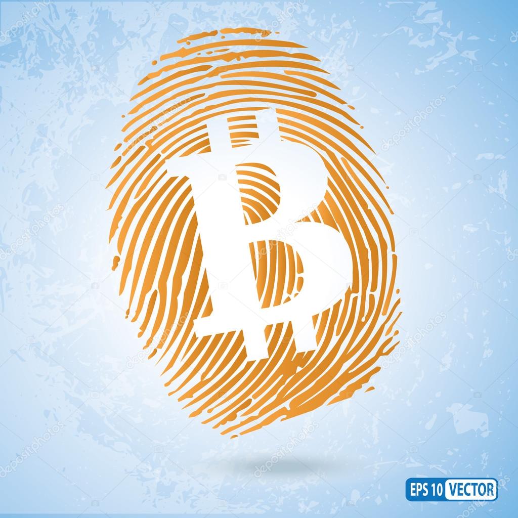 Bitcoin currency symbol in a thumbprint