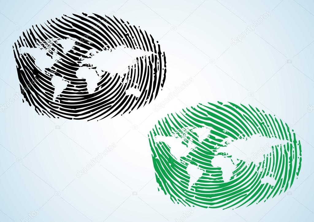 A thumbprint with world map on it