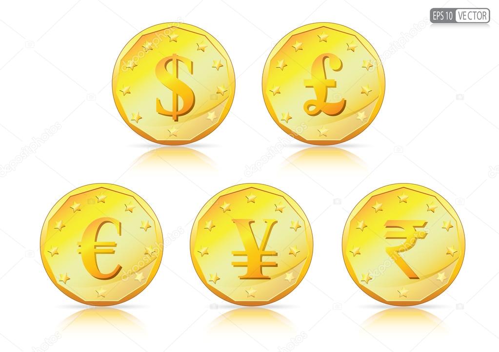 Currency symbols on Gold Coin.