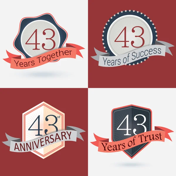 43rd Anniversary - Set of Retro  Stamps and Seal — Stock Vector