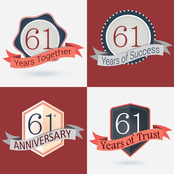 61st Anniversary - Set of Retro  Stamps and Seal — Stock Vector