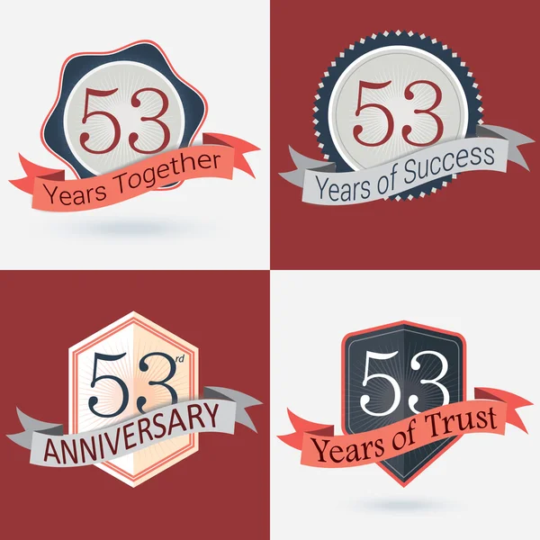 53rd Anniversary  - Set of Retro Stamps and Seal — Stock Vector