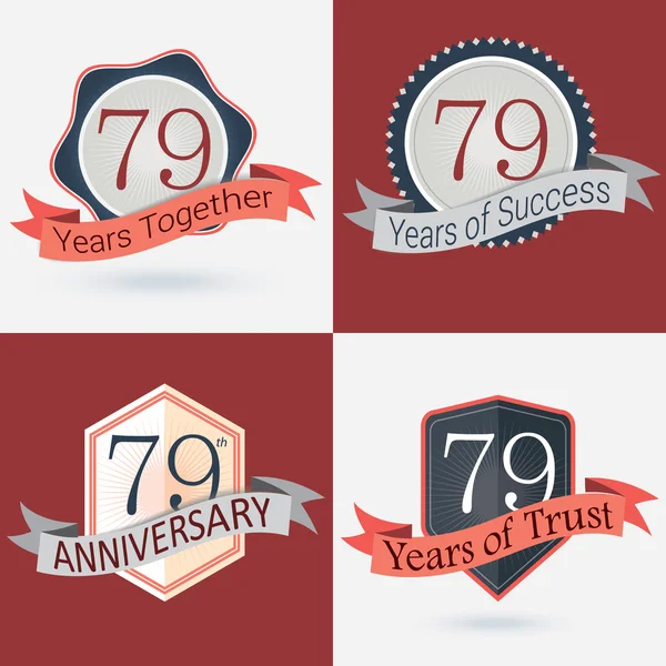 79º Aniversario - Conjunto de sellos y sellos retro — Vector de stock